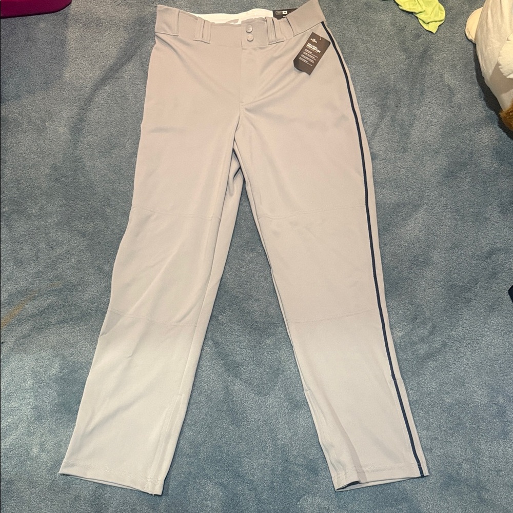 Mens Premium Baseball Pants in light gray with single black stripe down the side